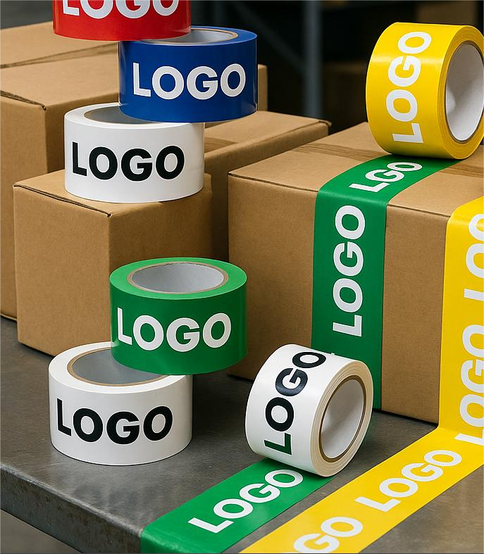 Lipni juosta PP su logotipu ir užrašais